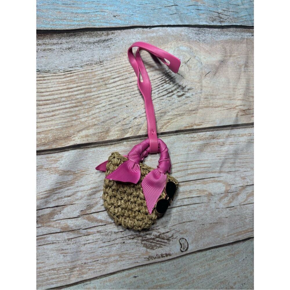New Pink Ribbon Straw Charm Bag Keychain